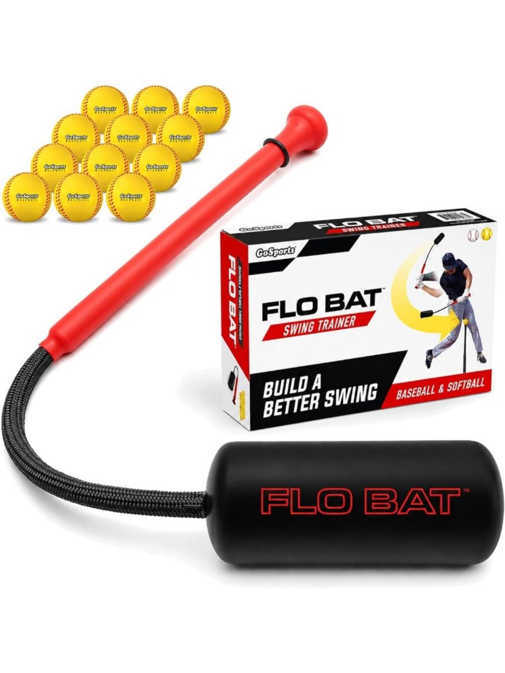 Baseball & Softball Rope Swing Trainer - Hitting System with Foam Balls & Tote